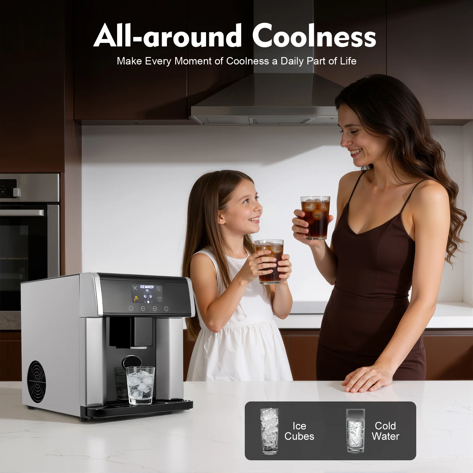 Countertop Ice Maker 15kg 24H 110V 2-in-1 Ice Machine 6-12 Mins Fast Ice Making Self-cleaning Electric Ice Dispenser Touch Control Large Storage Auto Shut-off for Home Office Cafe Party Kitchen Bar - Image 4