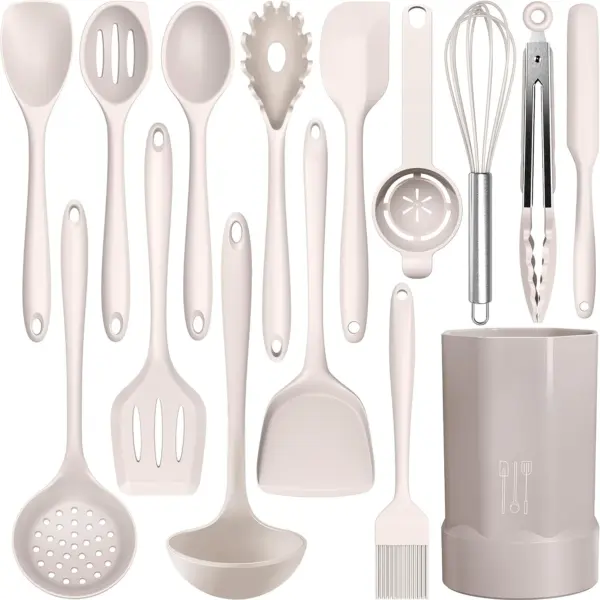 Silicone Cooking Utensils Set - 446°F Heat Resistant Kitchen Utensils, Spatula,Turner Tongs,Spoon,Whisk,Kitchen Utensil Gadgets Tools Set for Nonstick Cookware,Dishwasher Safe BPA Free