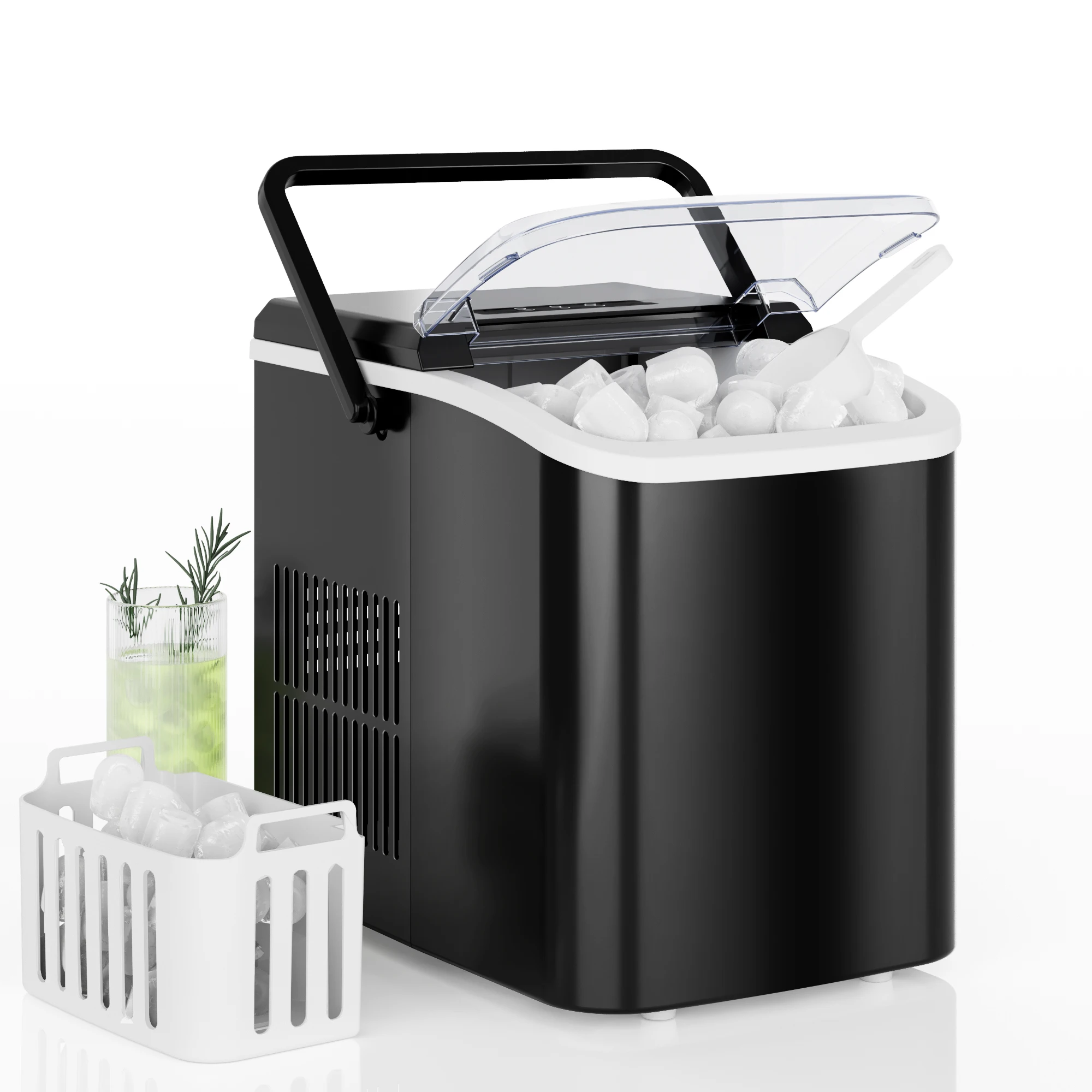 JHK Portable Kitchen Ice Machine Countertop Ice Maker with Handle 9 Bullet Ice Cubes Ready in 6 Mins Self-Cleaning Quiet Compact Ice Maker for Home Camping