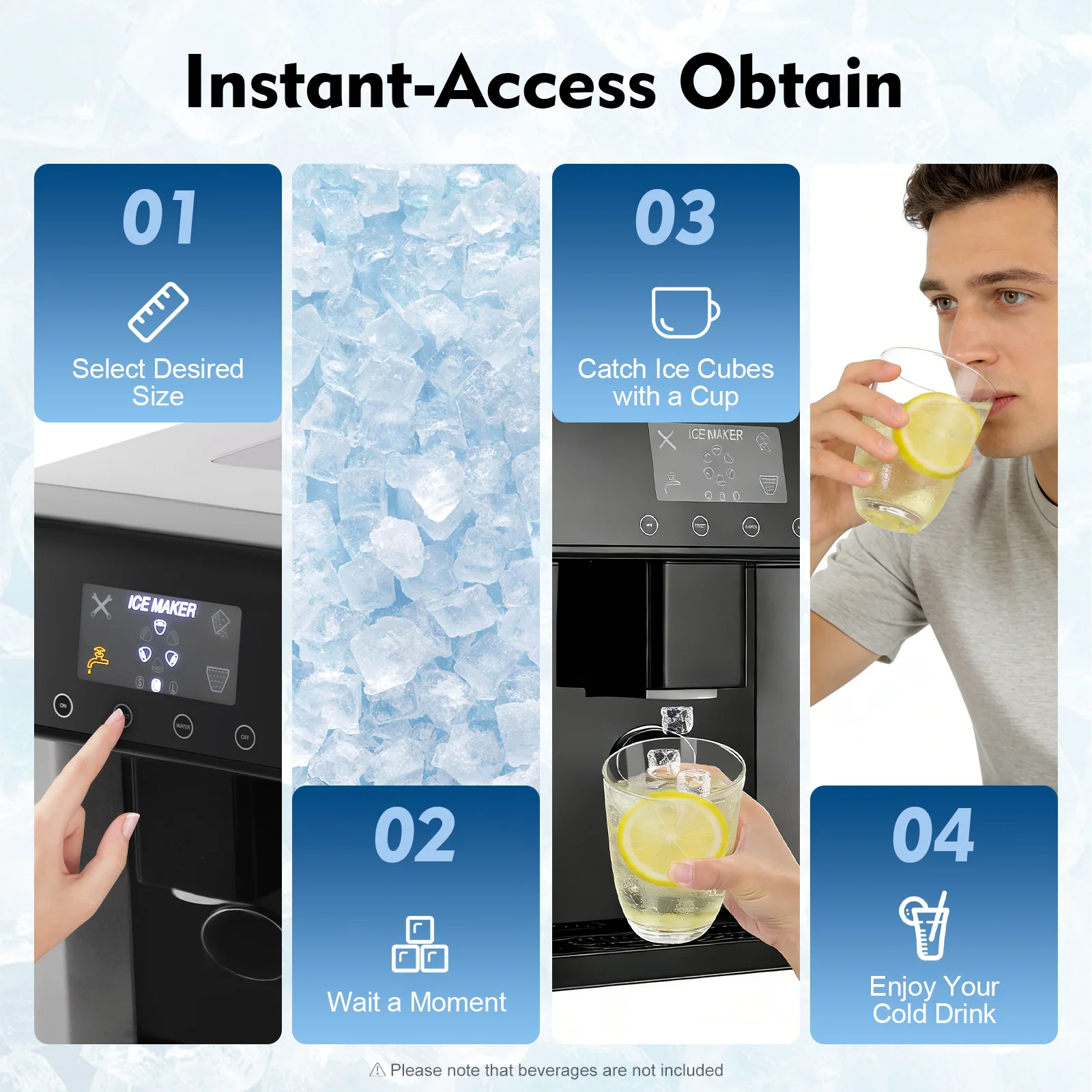 Countertop Ice Maker 15kg 24H 110V 2-in-1 Ice Machine 6-12 Mins Fast Ice Making Self-cleaning Electric Ice Dispenser Touch Control Large Storage Auto Shut-off for Home Office Cafe Party Kitchen Bar - Image 6