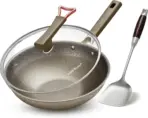 13 Inch Titanium Wok Pan with Lid - Non Stick Frying Pan, Cool-Touch Handle, PFAS/PFOA/PTFE Free, Flat Bottom Wok, Dishwasher Safe, Works on Induction