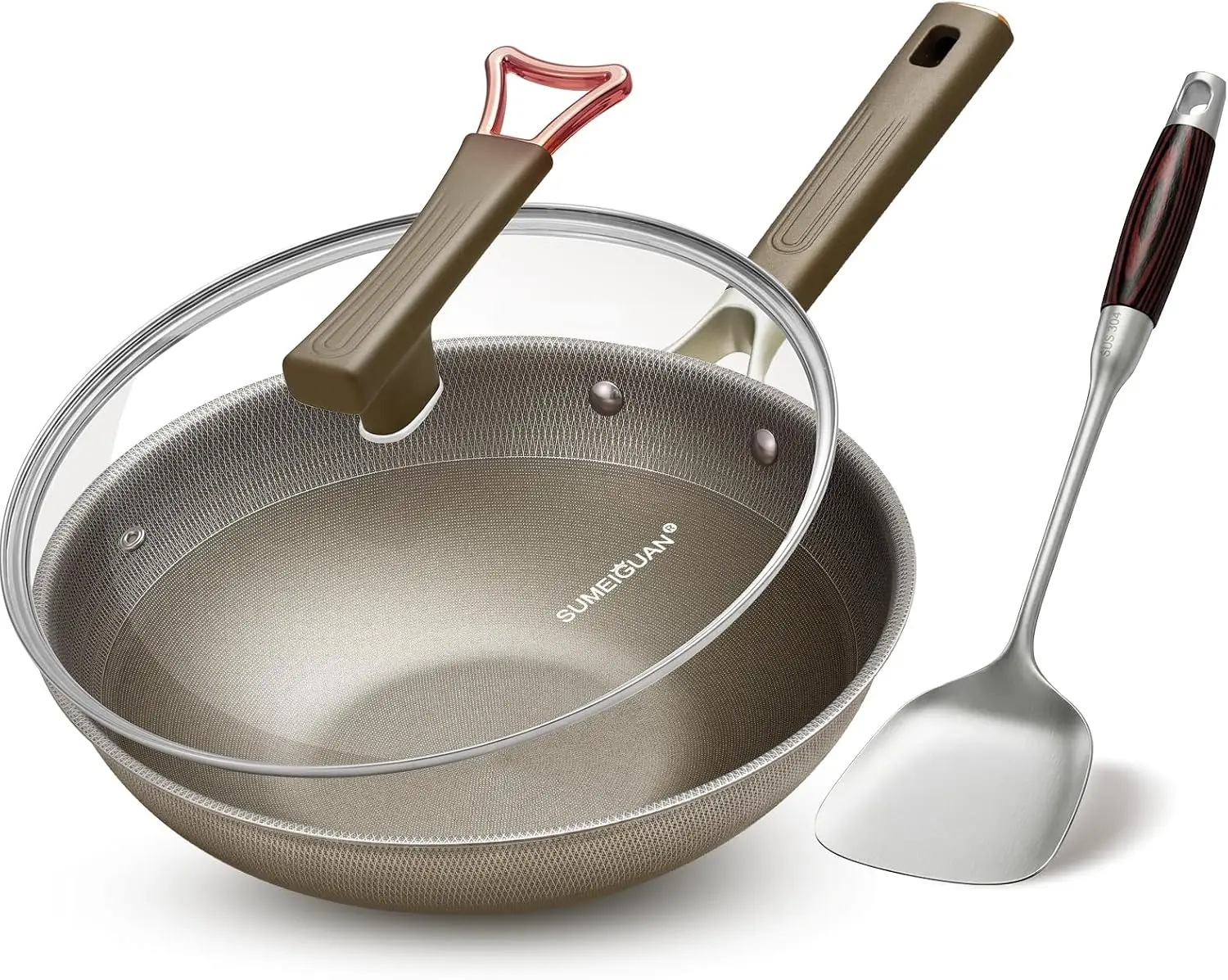 13 Inch Titanium Wok Pan with Lid - Non Stick Frying Pan, Cool-Touch Handle, PFAS/PFOA/PTFE Free, Flat Bottom Wok, Dishwasher Safe, Works on Induction