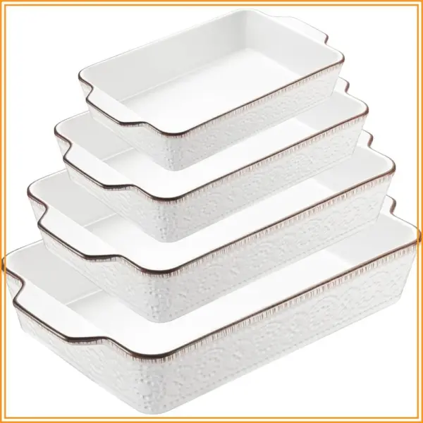 Ceramic Casserole Dishes Set of 4, Non-Stick Bakeware with Handles, 4 Sizes for Lasagna, Cake, Roasting, Microwave & Dishwasher Safe (White)