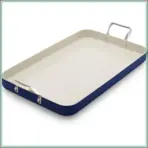 18x11 Double Burner Griddle Pan, Hard Anodized Healthy Ceramic Nonstick PFAS-Free, Stainless Steel Handles, Stovetop Cooking, Dishwasher Safe, Oven & Broiler Safe, Oxford Blue