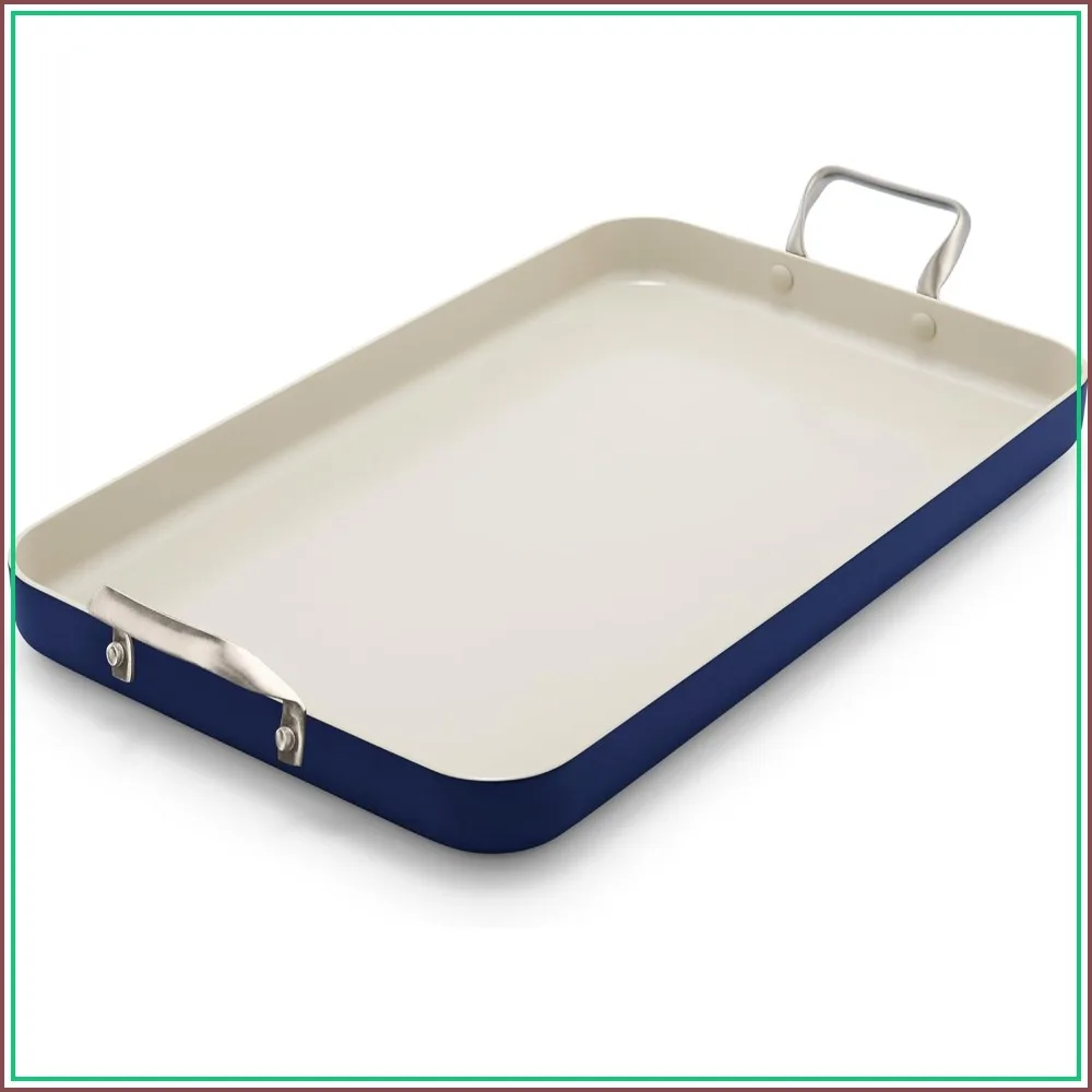 18x11 Double Burner Griddle Pan, Hard Anodized Healthy Ceramic Nonstick PFAS-Free, Stainless Steel Handles, Stovetop Cooking, Dishwasher Safe, Oven & Broiler Safe, Oxford Blue