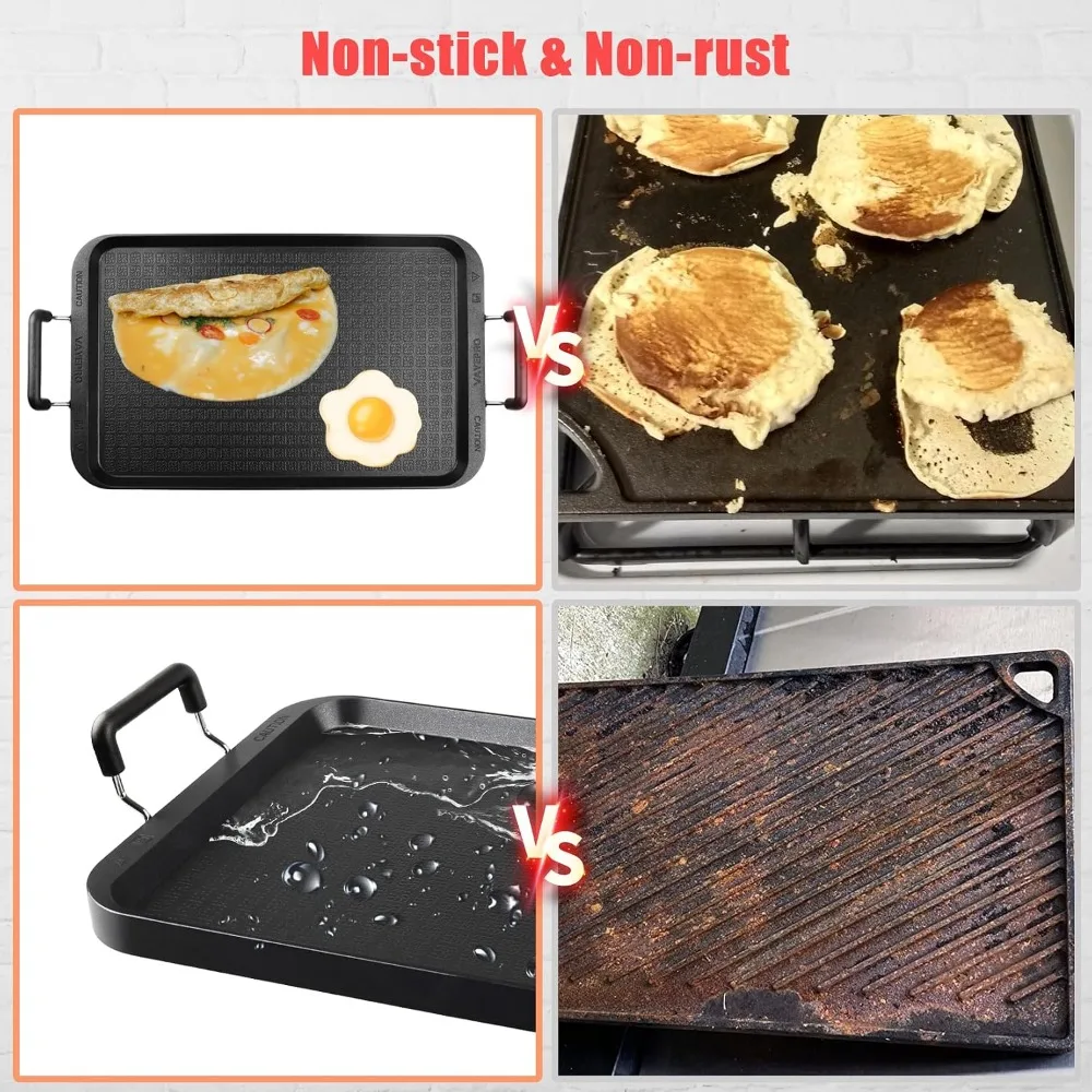 2 Burner Griddle Pan with Glass Lid, Non-Stick Aluminum, for Gas & Electric Stoves, Camping & Home - Image 5