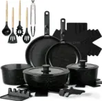 21Pcs Nonstick Pots and Pans Set, Detachable Handle Cookware, Induction Ready, Oven Safe, Healthy Ceramic Coating, Space Saving Kitchen Set