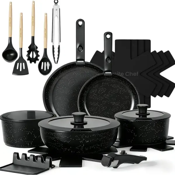 21Pcs Nonstick Pots and Pans Set, Detachable Handle Cookware, Induction Ready, Oven Safe, Healthy Ceramic Coating, Space Saving Kitchen Set