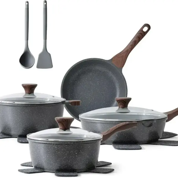 Nonstick Cookware Set 13-Piece, Non Stick Pots and Pans Set with Swiss Granite Coating, Healthy Kitchen Cooking Set, Stay-Cool Handles, Induction Compatible, PFOA/PFOS Free