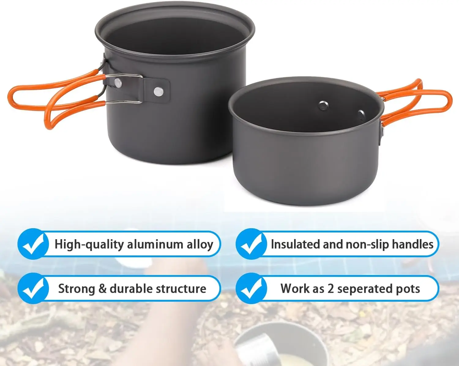 Lightweight 6Pcs Camping Cookware Mess Kit With Cooking Pot Backpacking Stove Multi Spork And Mesh Carry Bag For Solo Outdoor Camping Hiking Picnic - Image 3