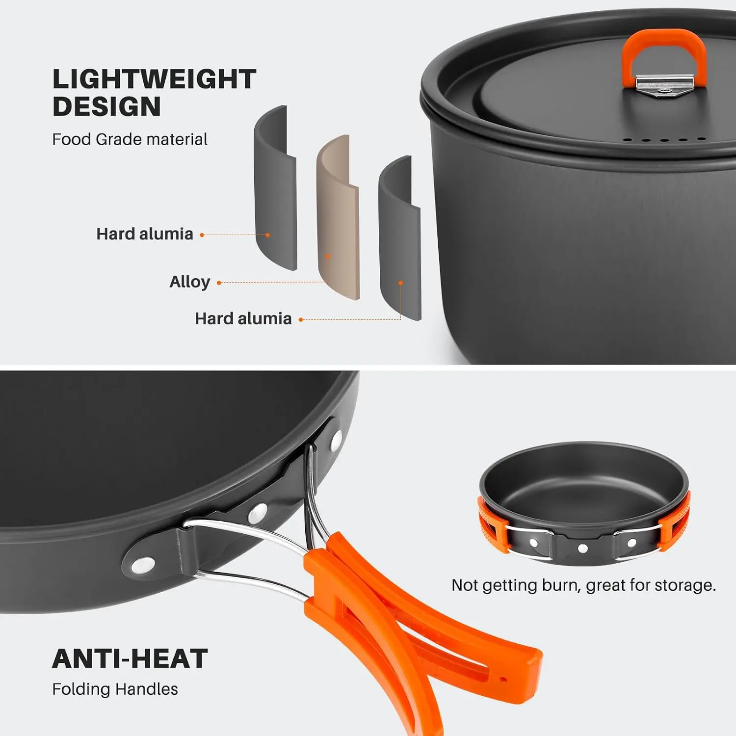 Open Fire Compatible 10Pcs Camping Cookware Set Stackable Outdoor Pots Pans Kit With Kettle Bowls Spoon For Hiking Backpacking Family Picnic - Image 4