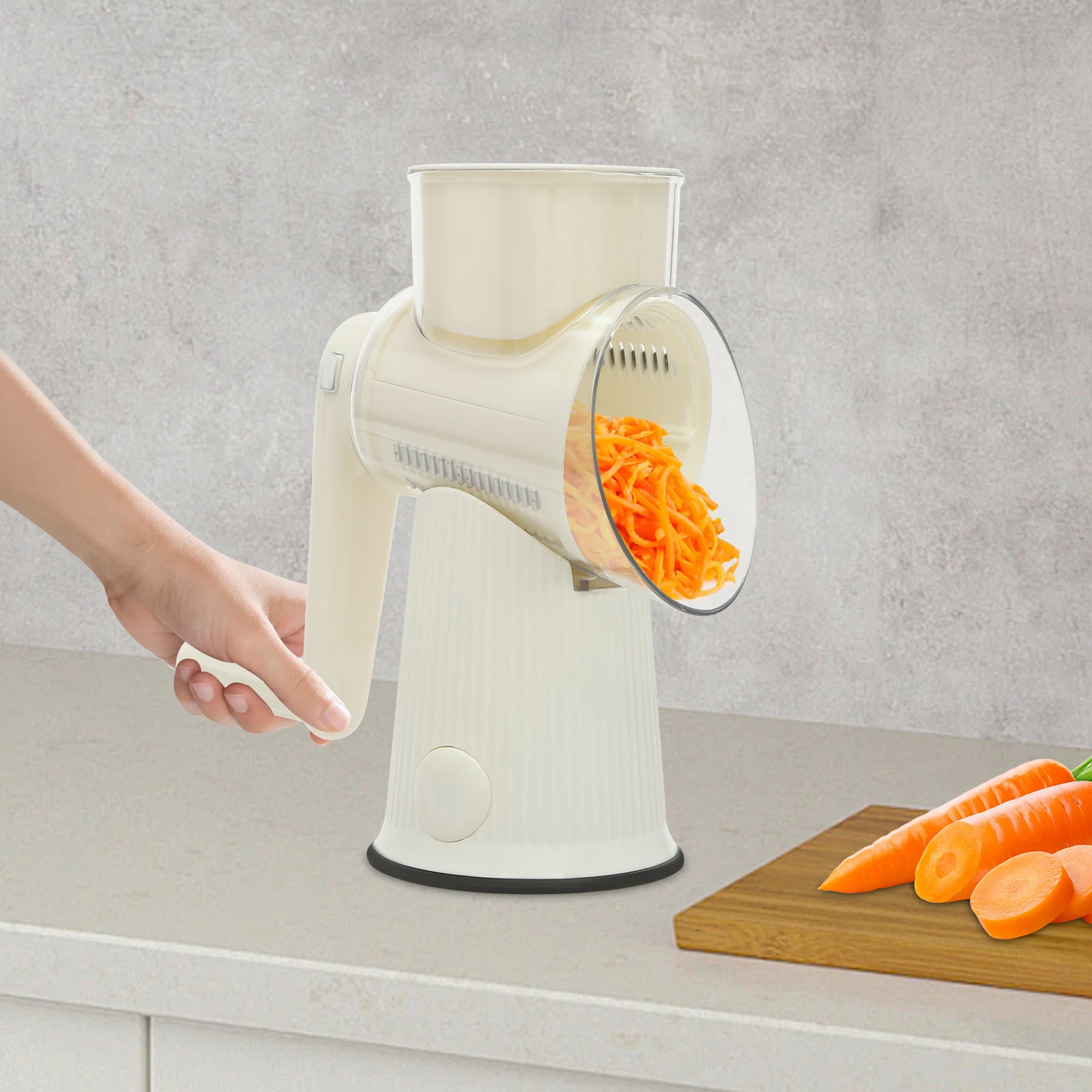 Rotary Cheese Grater Manual Cheese Vegetable Slicer Food Chopper with 5 Interchangeable BladesĀ & Suction Cup Base for Kitchen - Image 4