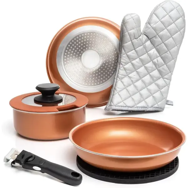 Nonstick Removable Handle Cookware, Stackable Pots And Pans Set, Dishwasher Safe, Induction Compatible, Camping Cookware Set (7