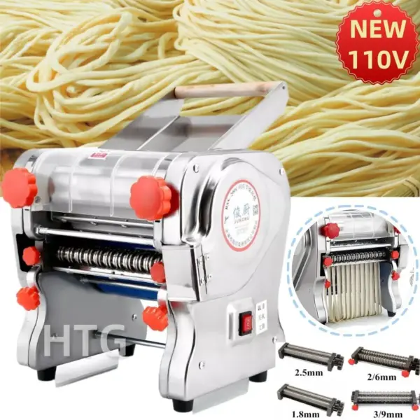 550W Electric Pasta Maker Noodle Machine Dumpling Skin Roller Steel Full Stainless Steel Dual Knife Noodle Maker For Commercial