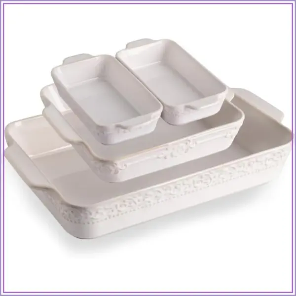 Ceramic Bakeware Set of 4, Rectangular Baking Dish with Handles, Oven Casserole Dishes for Lasagna, Gratin, Roasting, Daily Use