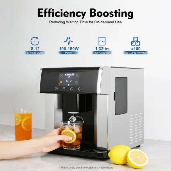 Countertop Ice Maker 15kg 24H 110V 2-in-1 Ice Machine 6-12 Mins Fast Ice Making Self-cleaning Electric Ice Dispenser Touch Control Large Storage Auto Shut-off for Home Office Cafe Party Kitchen Bar