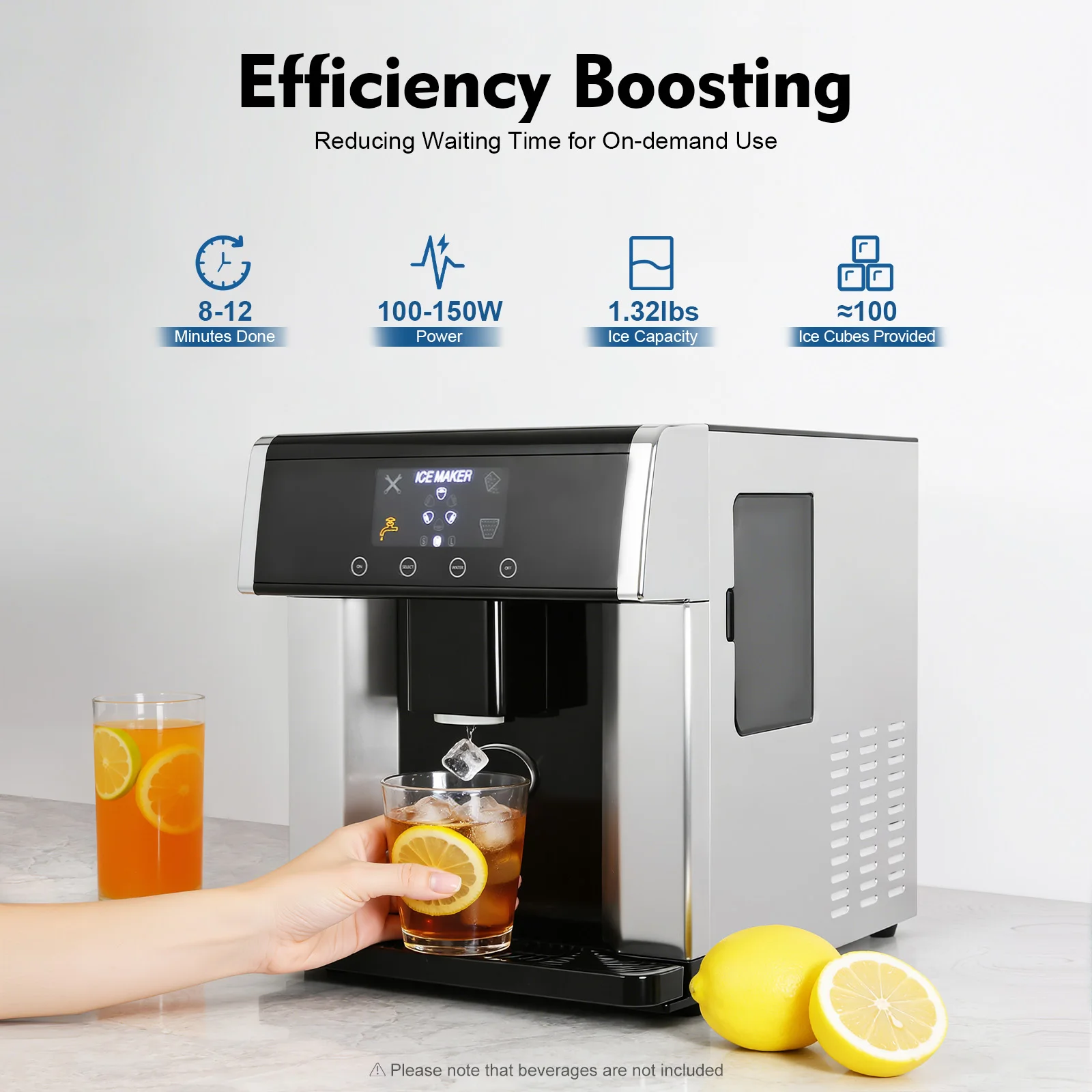 Countertop Ice Maker 15kg 24H 110V 2-in-1 Ice Machine 6-12 Mins Fast Ice Making Self-cleaning Electric Ice Dispenser Touch Control Large Storage Auto Shut-off for Home Office Cafe Party Kitchen Bar