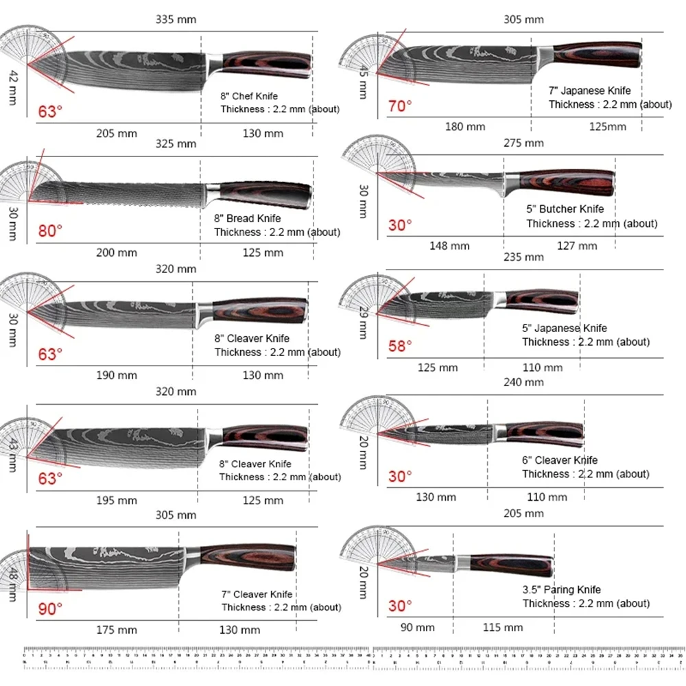 KEPEAK Kitchen Knife Set 7Cr17Mov Stainless Steel Chef Knife Ultra Sharp Santoku Cleaver Utility Knife Cooking Knives Nylon Bag - Image 6